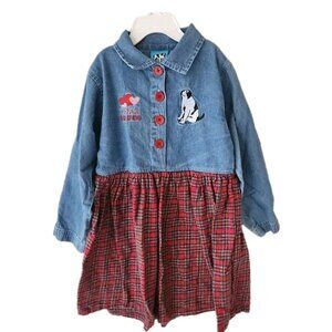 Vintage Little Big Dogs 4/5 Denim Plaid 90s Embroidered Kidcore Cottagecore